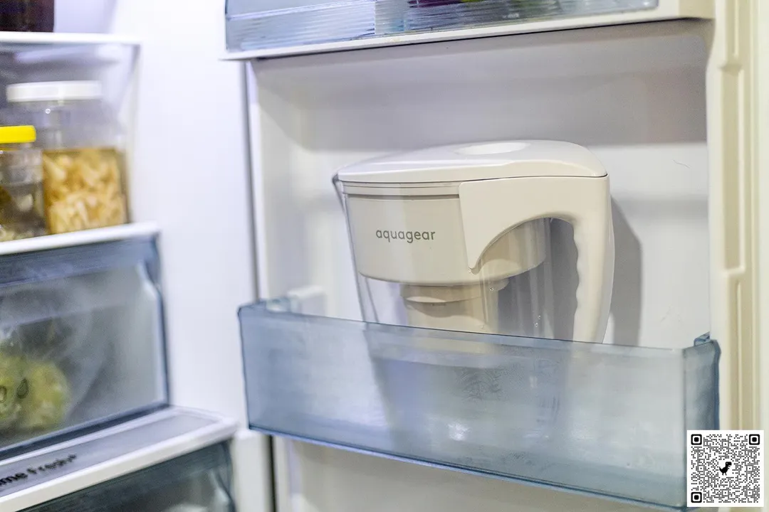 The Aquagear pitcher in a fridge door