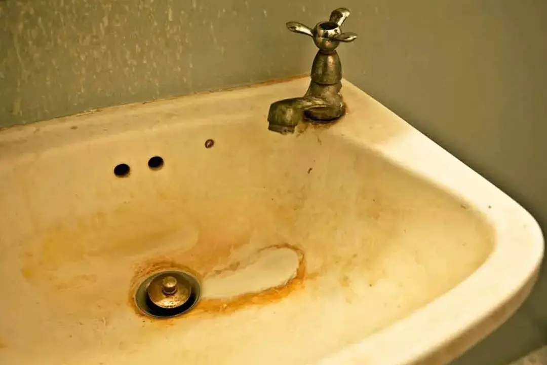 Hard water stains in a sink