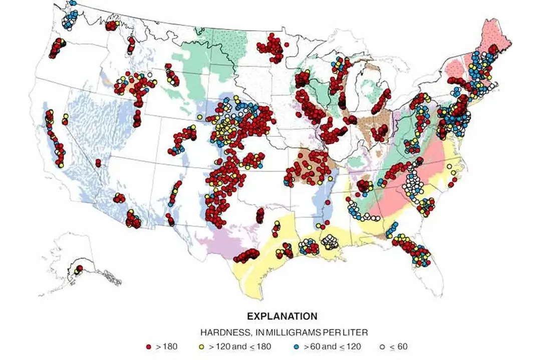 A map of private wells’ water hardness across the United States