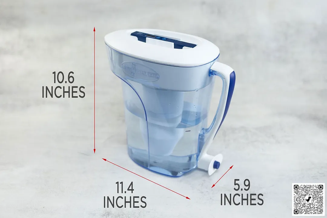 ZeroWater pitcher and figures representing its measurements