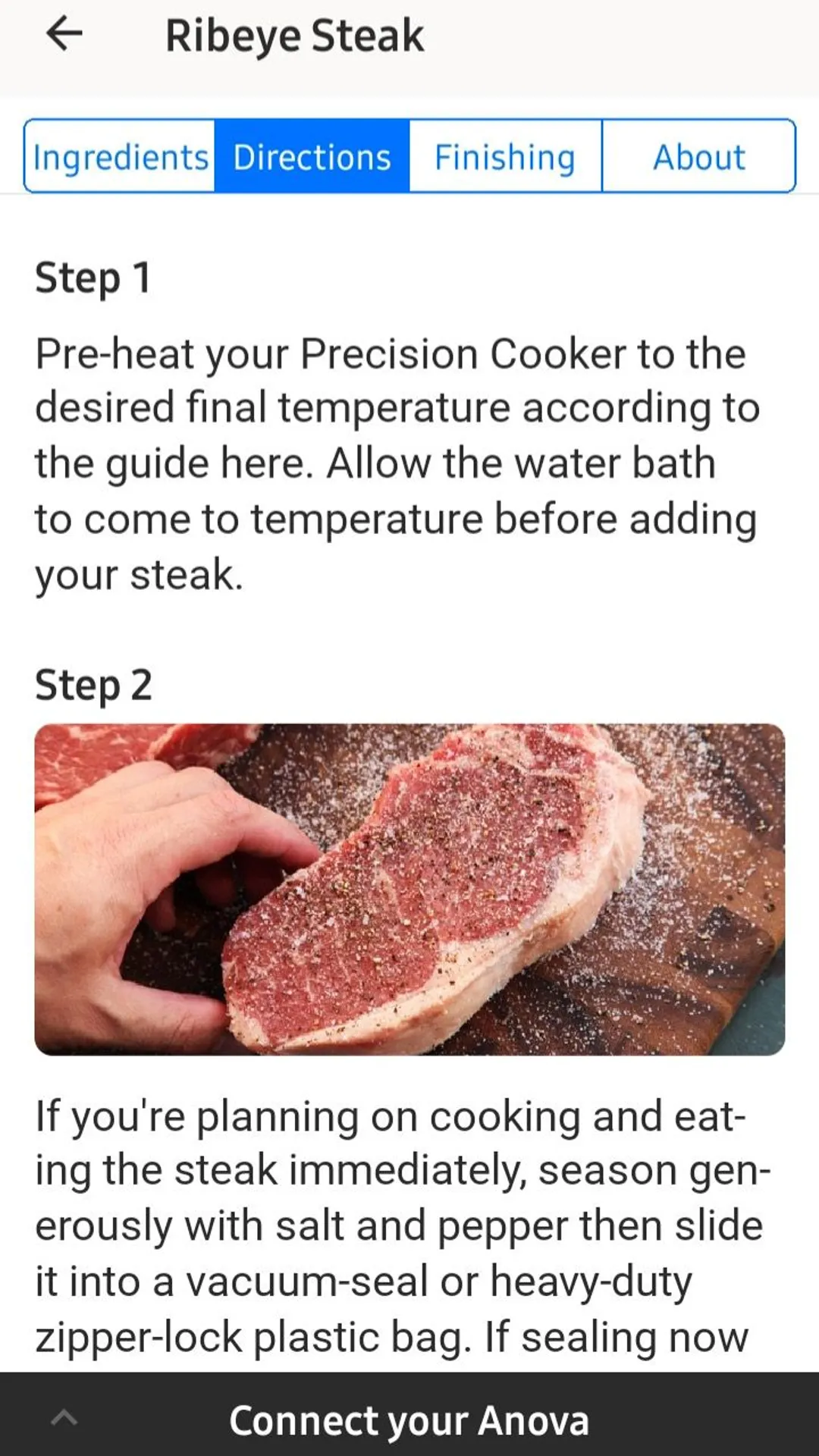 Anova App Cooking Guides directions