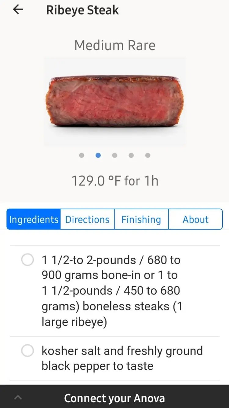 Anova App Cooking Guides steak