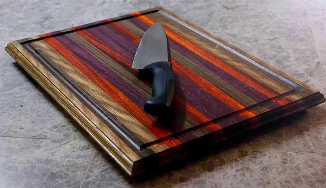 A cutting board made partly
