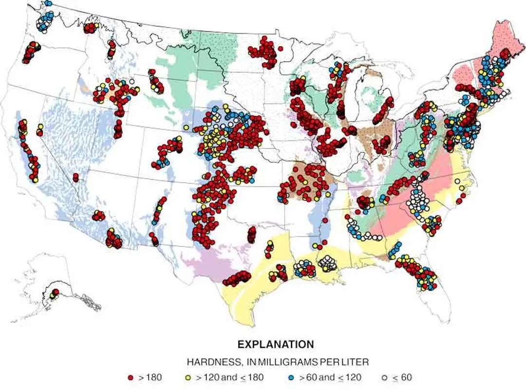A map of private wells’ water hardness across the United States