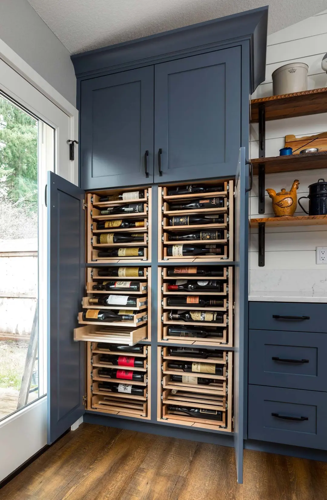 One Wall Kitchen with Wine Shelf